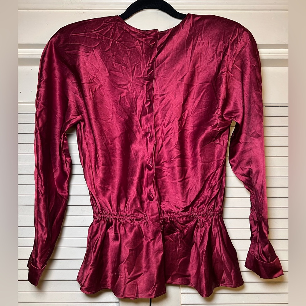 Vintage 80s Oscar de la Renta Silk Peplum Blouse Top Shirt, size medium large - Picture 12 of 14